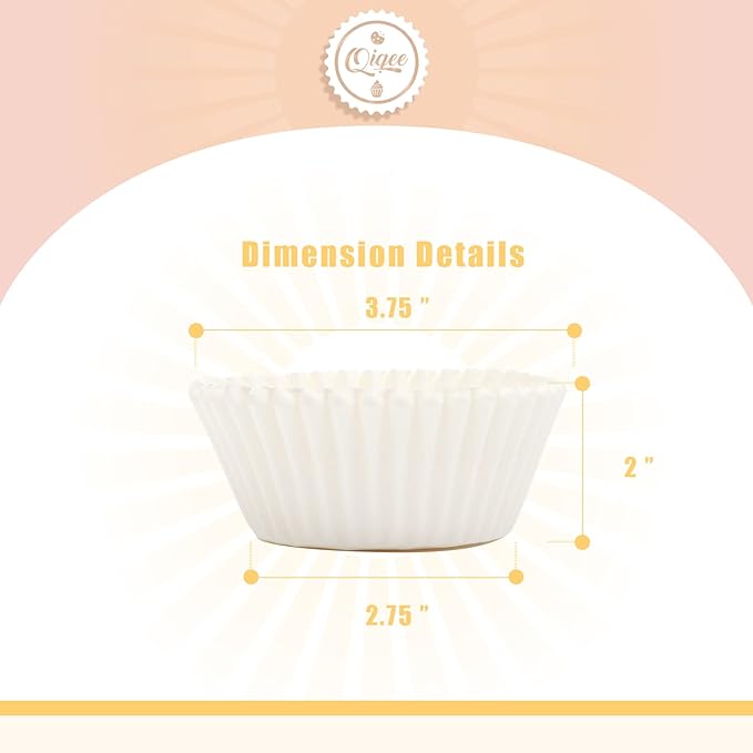 qiqee 300 Count Jumbo Cupcake Liners White Muffin Liners Food Grade Baking Cups Paper No