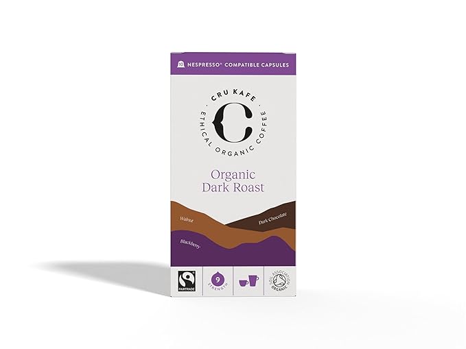 Cru Kafe Dark Roast USDA Organic Espresso Coffee Capsules (50 Pods) Fairtrade Coffee Pods