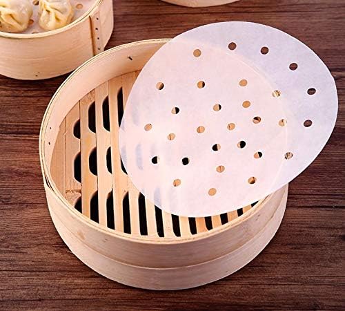 200pcs Air Fryer Liners, 6 inches Bamboo Steamer Liners, Premium Perforated Parchment Steaming