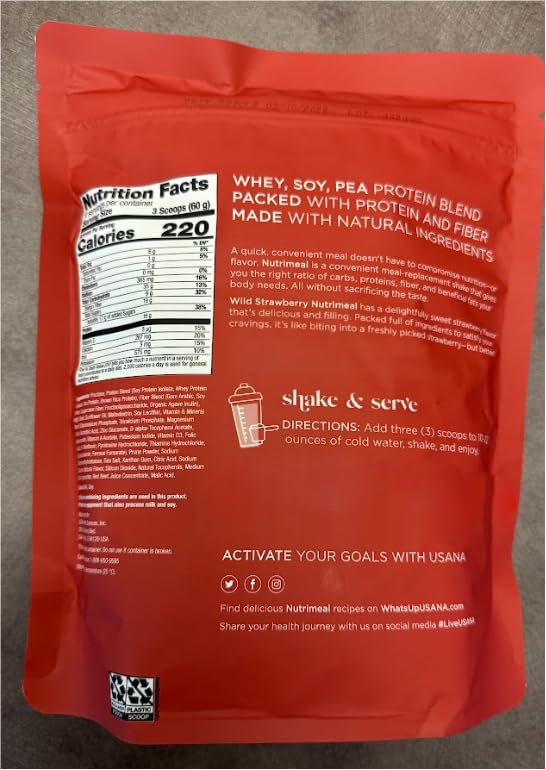USANA Nutrimeal Meal Replacement Shake - Wild Strawberry - NON-GMO - Gluten Free - Low Glycemic