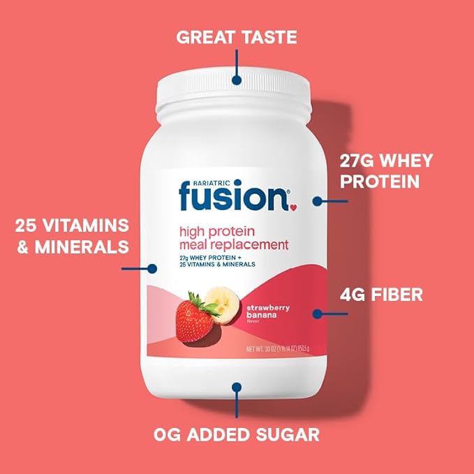 Bariatric Fusion Strawberry Banana Meal Replacement 27g Protein Powder, 21 Serving Tub for