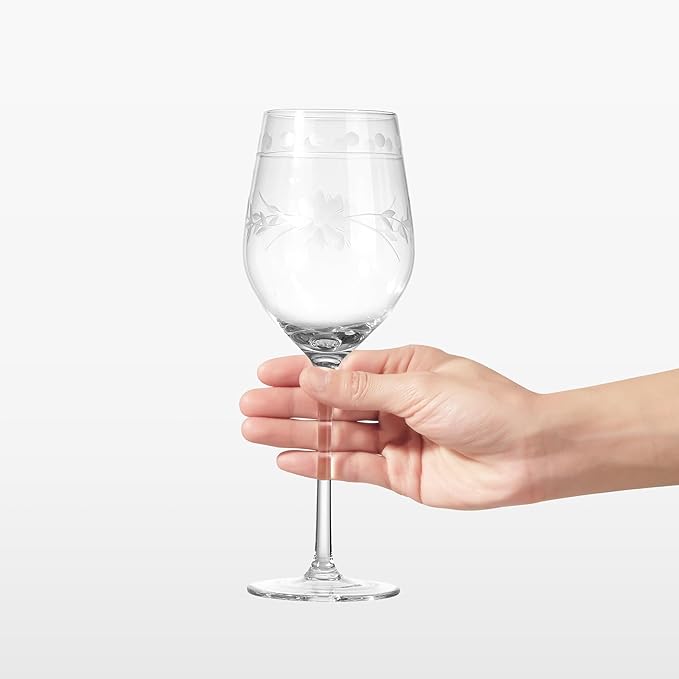 Premium Delight Wine Glasses Set of 4,15 oz – Hand-Blown with Etched Long Stem, Classic Glassware