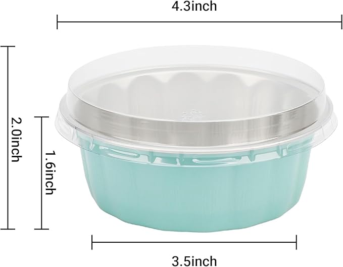 Beasea Disposable Ramekins 8oz, 50 Pack Aluminum Foil Cups with Lids Lake Blue, Disposable Creme