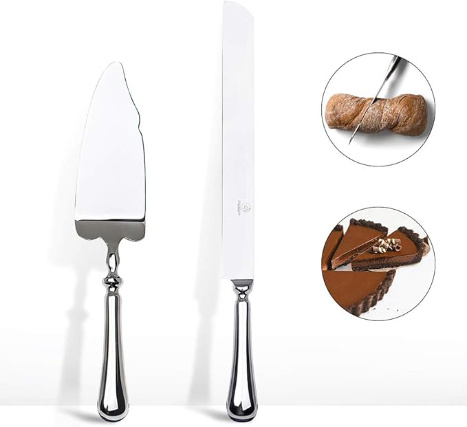 2 Piece Wedding Cake Knife and Server Set,18/10 Stainless Steel Cake cutting Set Pie Server Cake