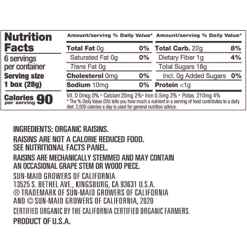 Sun-Maid Organic California Sun-Dried Raisins - (72 Pack) 1 oz Snack-Size Box - Dried Fruit Snack