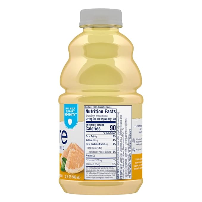 Ocean Spray® Pure Unsweetened White Grapefruit, 100% White Grapefruit Juice, 32 Fl Oz Bottle, (Pack