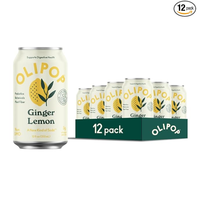OLIPOP Prebiotic Soda Pop, Ginger Lemon, A New Kind of Soda Packed with Prebiotics, Fiber, and