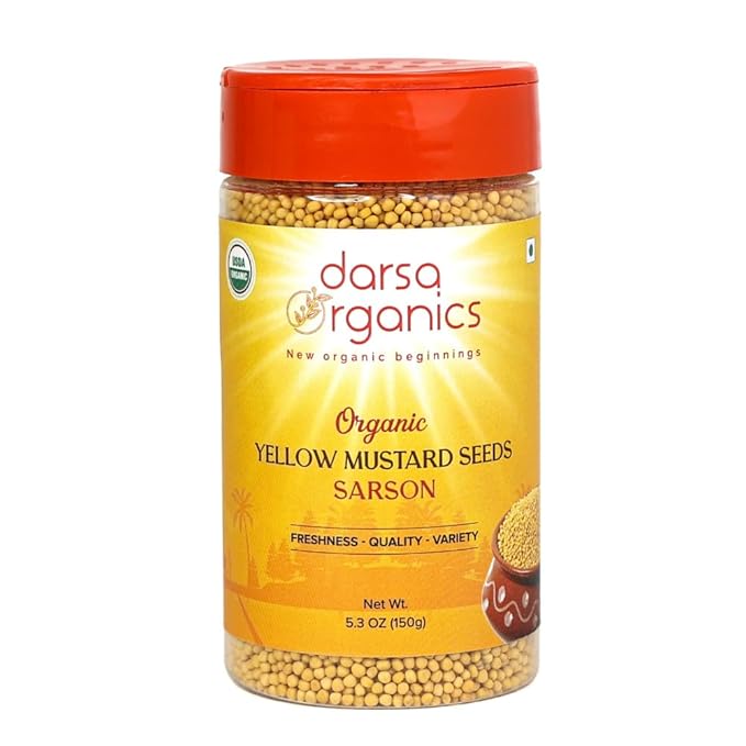 Darsa Organics Yellow Mustard Seed – 5.3oz USDA Organic, Non-GMO, Kosher, Gluten-Free – Perfect for