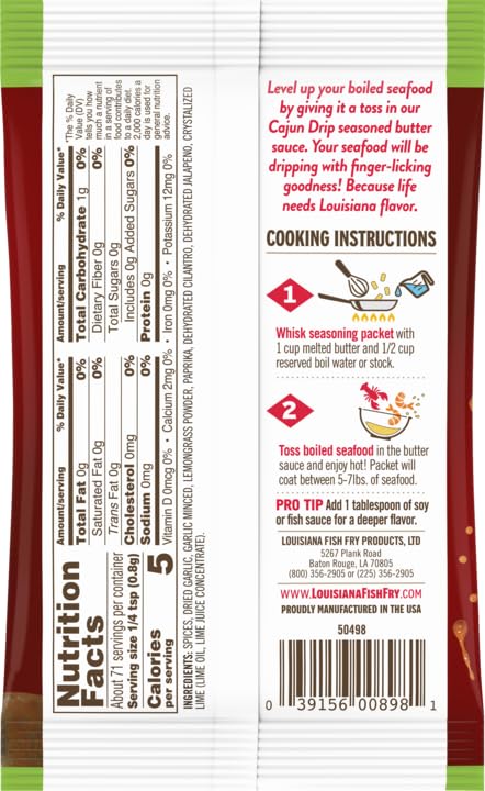 Louisiana Fish Fry Cajun Drip 2oz Bag - Seafood Seasoned Butter Sauce - Elevate your boiled seafood