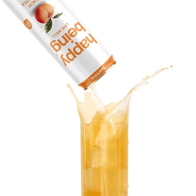 Happy Being Sparkling Nutrient-Rich Organic Blueberry & Peach Rose White Tea Infused with Turmeric