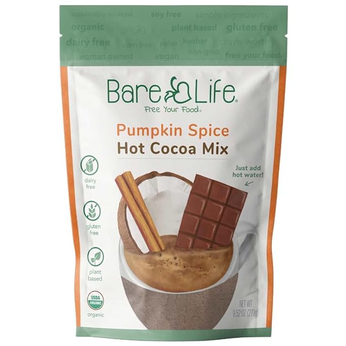 Bare Life: Instant Dairy Free Pumpkin Spice Hot Cocoa Mix - 10 Serving Pouch | Gluten Free, Vegan