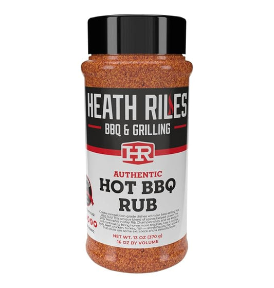 Heath Riles BBQ Rub, Hot BBQ Rub Seasoning, Champion Pitmaster Recipe, Shaker Spice Mix, 13 oz.