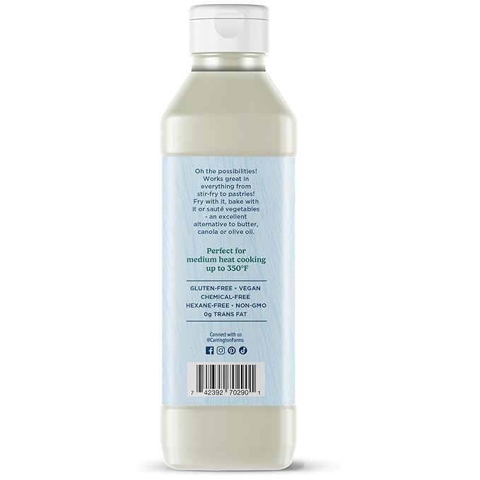Carrington Farms Organic Liquid Coconut Cooking Oil, 16 Fl Oz ?밬nflavored, Unscented, High Smoke