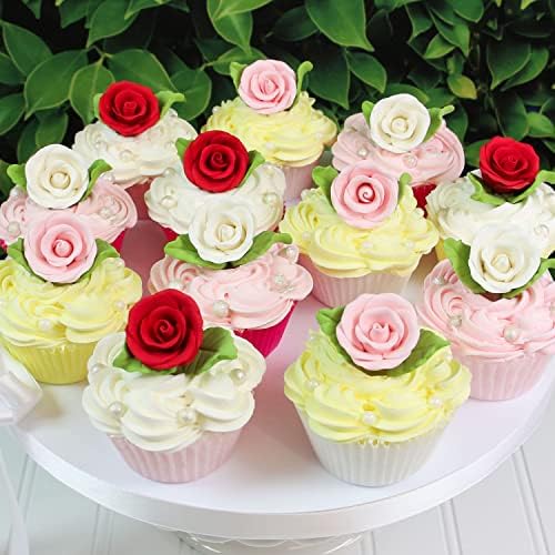 Global Sugar Art Premium Wedding Rose Edible Sugar Cake & Cupcake Flowers, Unwired White, 12 Count