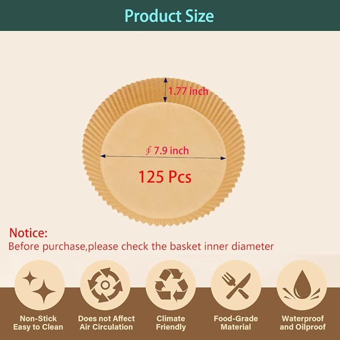 parchment paper for air fryer, 7.9inch round air fryer liners disposable,125PCS Non-stick parchment