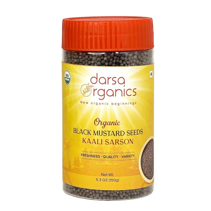 Darsa Organics Black Mustard Seeds 5.3 oz - Premium Quality USDA Organic Certified Black Mustard