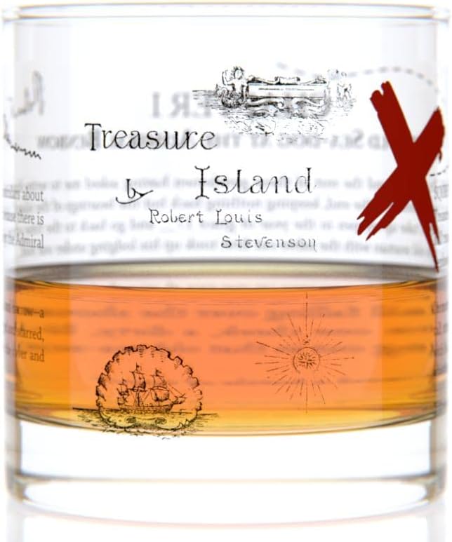 Well Told Classic Literature Rocks Glass - Treasure Island by Robert Louis Stevenson - Old