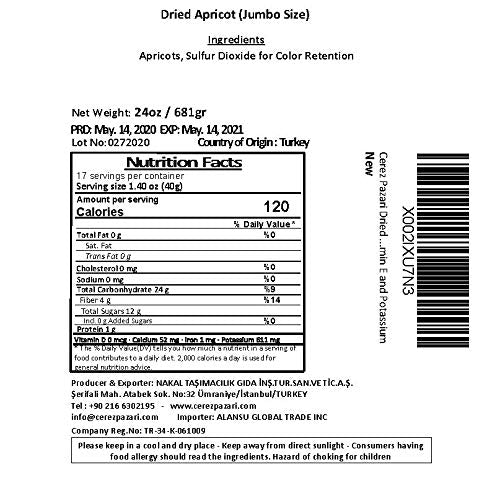 Cerez Pazari Dried Apricots Extra Jumbo Size, Turkish Premium Quality, Healthy Snack for Kids &