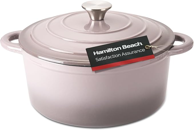 Hamilton Beach 5.5-Quart Enameled Cast Iron Dutch Oven with Lid | Heavy-Duty Pot for Braising