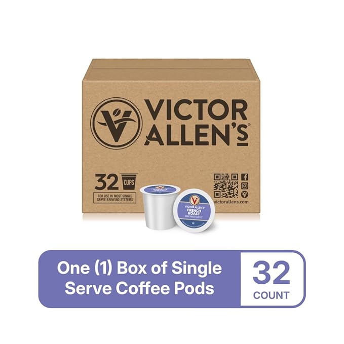 Victor Allen's Coffee French Roast, Dark Roast, 32 Count, Single Serve Coffee Pods for Keurig K-Cup