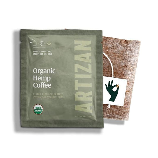 Artizan Organic Hemp Coffee Bags – Single Serve | Full City Plus Roast | 10 Count | Specialty