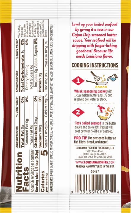 Louisiana Fish Fry Cajun Drip 2oz Bag - Seafood Seasoned Butter Sauce - Elevate your boiled seafood