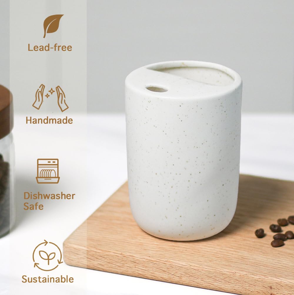 Handmade Ceramic Travel Coffee To Go Tumbler with Half Lid, 17oz Unique Tea Coffee Cup with Sip-top