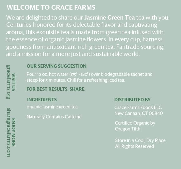 Grace Farms Organic JASMINE Green Tea (16 Pyramid Sachets) | Fragrant and Sweet | Fairtrade and