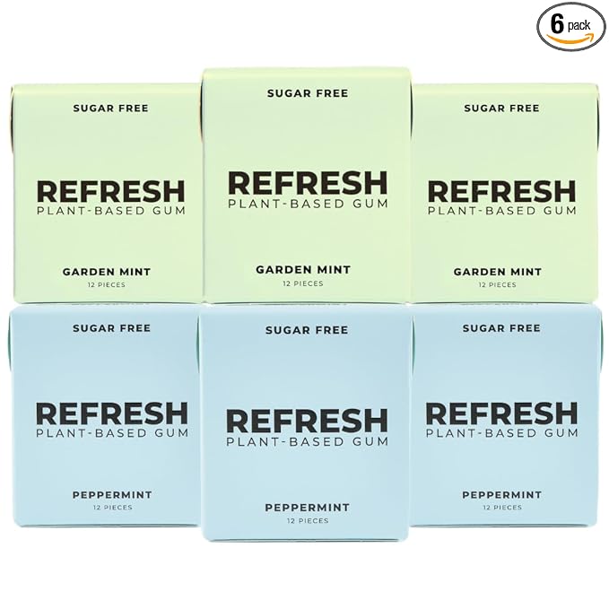 Refresh Gum, Xylitol, Natural, Sugar Free, Long Lasting Chewing Gum, Plastic Free, Natural Flavors