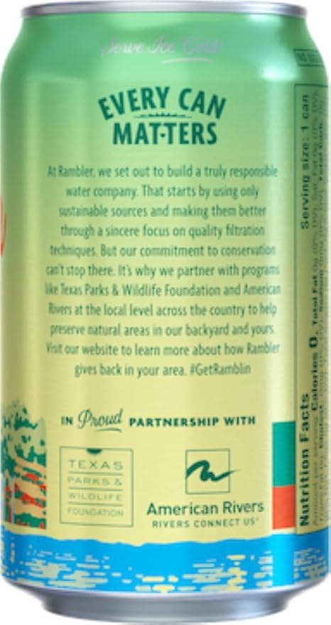 AUTX RAMBLER Sparkling Water, Texas Limestone Mineral Blend, Lemon-Lime Flavor, 12-Ounce Cans