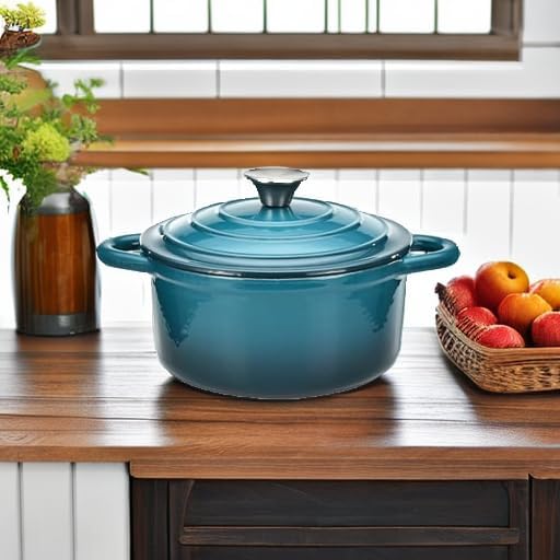 Hamilton Beach 3-Quart Enameled Cast Iron Dutch Oven, Navy with Cream Interior | Even Heat