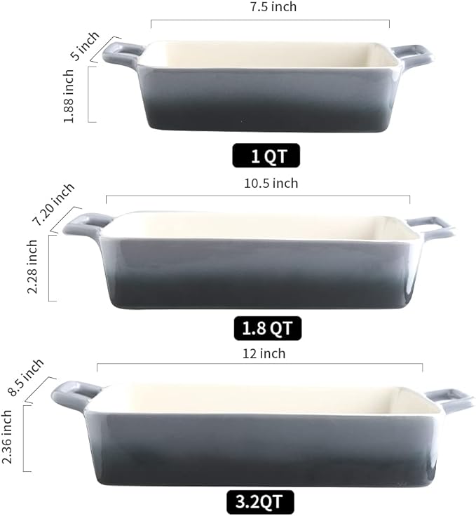 KOOV Bakeware Set, Ceramic Baking Dish, Rectangular Baking Pans for Cooking, Cake Dinner, Kitchen