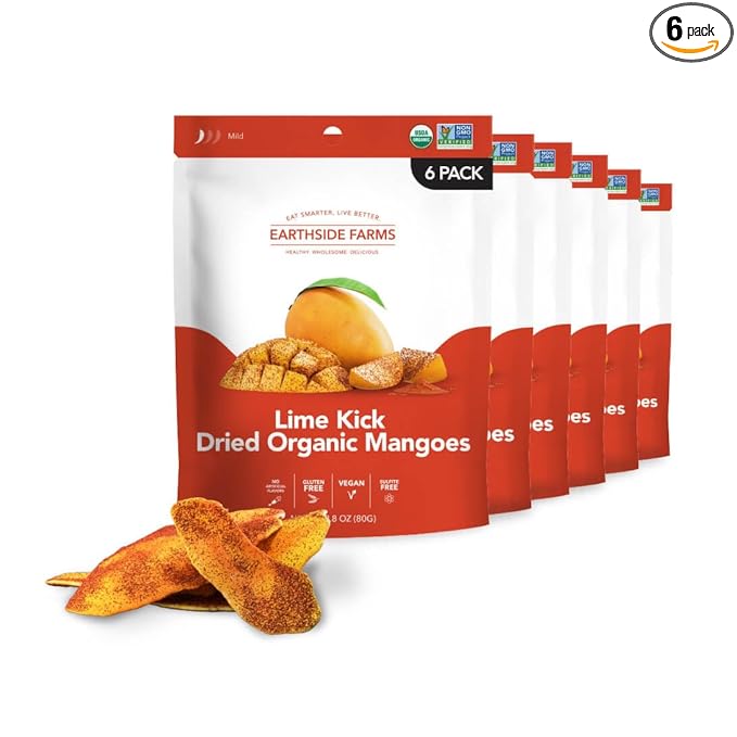 Earthside Farms - Dried Organic Mangoes, Lime Kick Dried Mangoes, Sweet and Spicy, Gluten Free, No