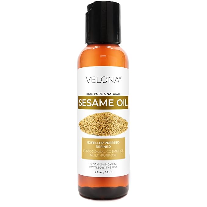 Sesame Seed Oil by Velona - 2 fl oz | 100% Pure and Natural Carrier Oil | Refined, Expeller Pressed