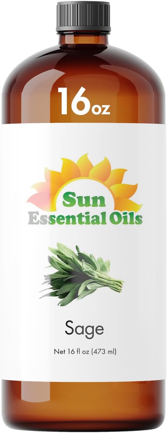 Sun Essential Oils ??Sage Essential Oil 16 oz for Diffuser, Skin, Aromatherapy Massage, Humidifier