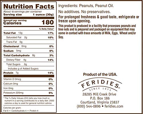 FERIDIES Unsalted Virginia Peanuts, Non-Gmo Project Verified, Kosher Certified 18oz (Pack of 1) XL