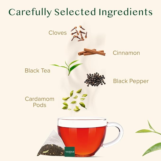 VAHDAM, India's Original Masala Chai Tea Bags (100 Count) No Added Flavoring | Blended w/Exotic
