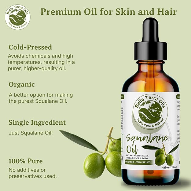 Bella Terra Oils - Organic Squalane Oil 2 oz - Rich Legacy, Infused with Hydrogenated Squalene