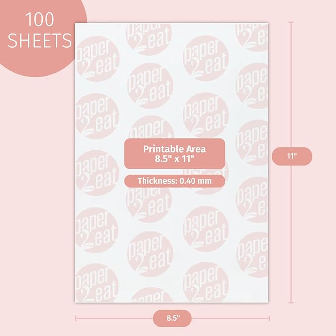 Printable Edible Wafer Paper Sheets from paper2eat (0.40 mm - 100 count/Plain)