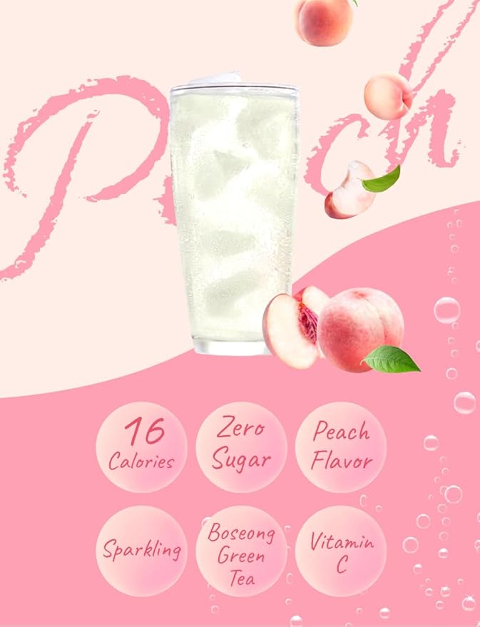 Korean Kombucha Peach Iced Tea Powder – 5g x 30 Sticks | Zero Sugar, Low Calorie, Sparkling Black