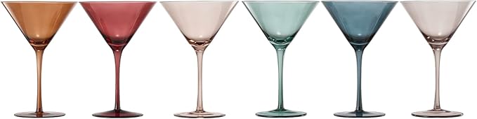 Colored Martini & Cocktail Crystal Glasses - 10oz | Set of 6 | Cute Pastel Muted Crystal Cocktail