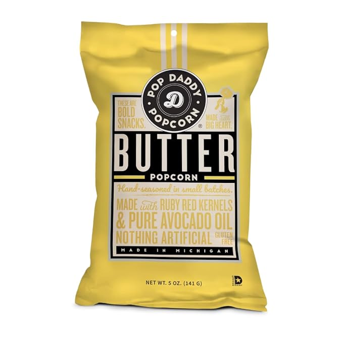 Pop Daddy Flavored Popcorn Gourmet, Butter Flavor Popped Popcorn, Hand Seasoned Ruby Red Kernels
