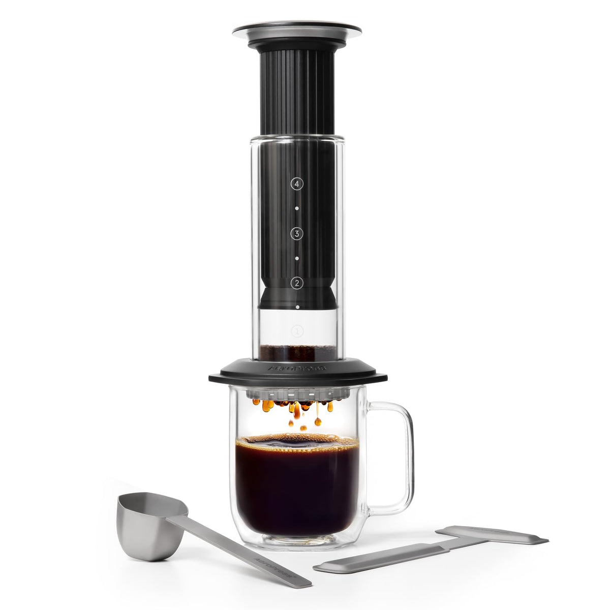 AeroPress Premium Coffee Press, Glass, Stainless Steel & Aluminum, Black