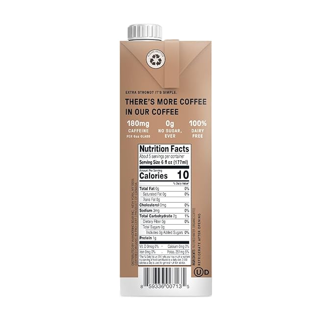 Wandering Bear Extra Strong Organic Cold Brew Coffee, Straight Black, 32 fl oz, 1 pack - Smooth