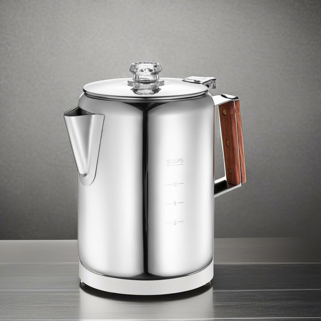Eurolux Percolator Coffee Maker Pot - 12 Cups | Durable Stainless Steel Material | Brew Coffee On