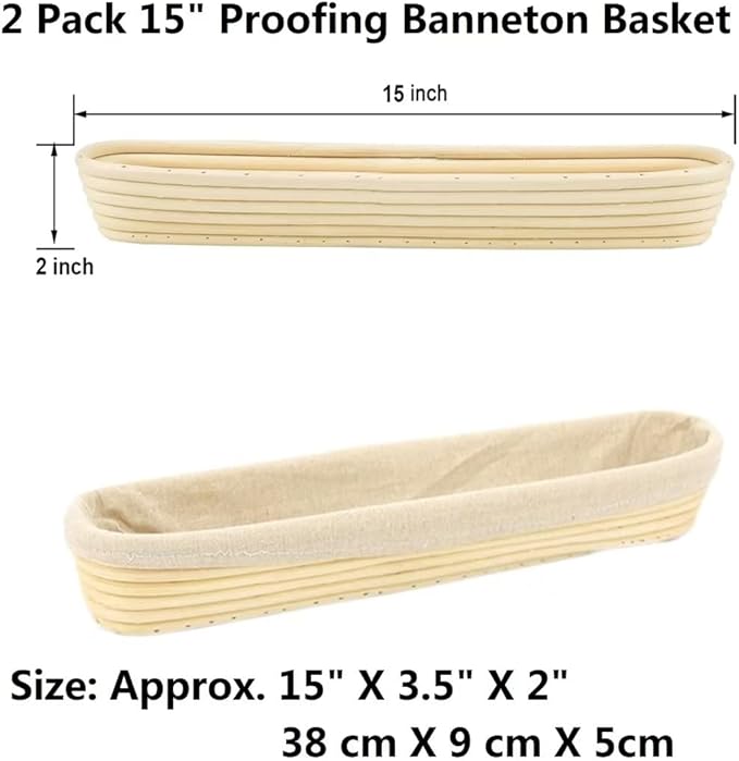 15 Inch Proofing Baskets for Baguette, Bread Banneton Baking Bowls 2 Pack, Making Baguette Bread