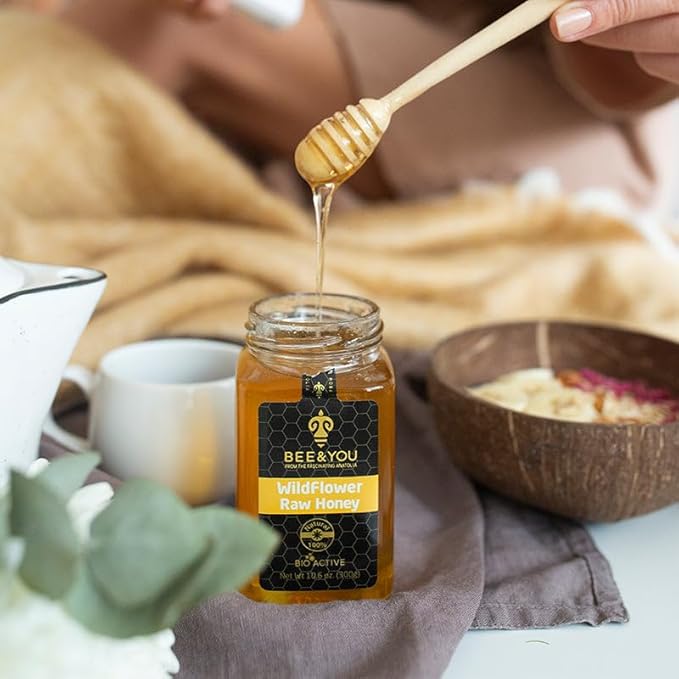 Bee and You Raw Wildflower Honey, 100% Natural, Wildcrafted, Polyflora and Unprocessed, Active
