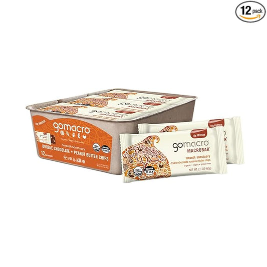 GoMacro MacroBar Organic Vegan Protein Bars - Double Chocolate + Peanut Butter Chips (2.3 Ounce