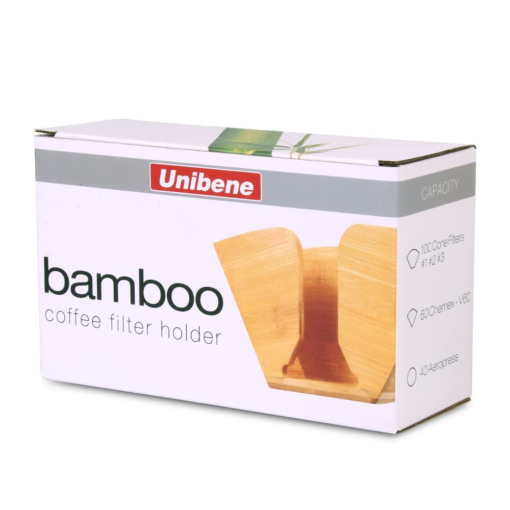 Unibene Bamboo Coffee Filter Holder, Coffee Paper Storage Container Dispenser Rack Shelf for
