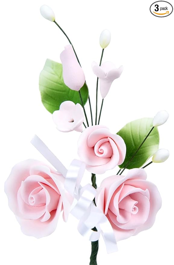 O'Creme Gumpaste Flower Spray, Mini Soft-Pink Rose 3x4 - Edible Flowers for Cake Decorating - Sugar